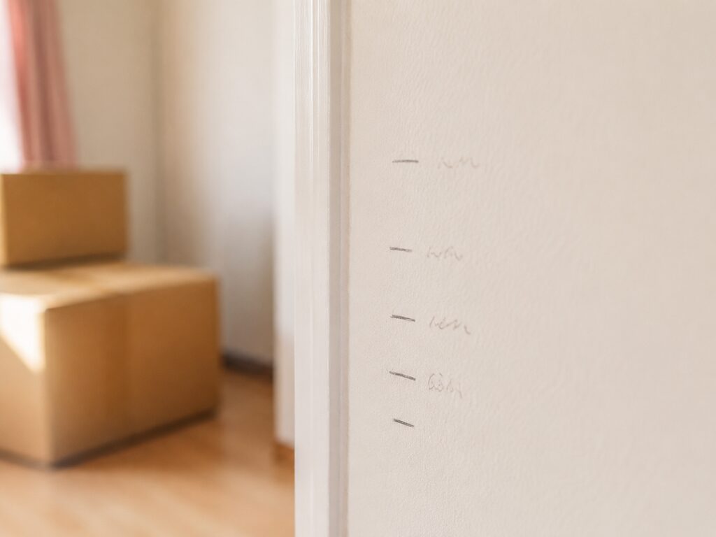 子ども部屋の壁に残った身長を測った線